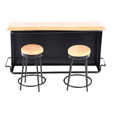 3Pieces Doll House Furniture Bar Counter with 2 Bar Stools and Bar Table for Craft Project Bar Scene Display Accessory