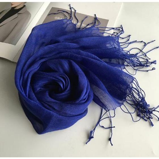 55*180cm Fashion Soft Solid Women 100% Linen Flax Tassel Scarf Summer Travel Sunscreen Long Shawl Elegant Hijab Women Foulard