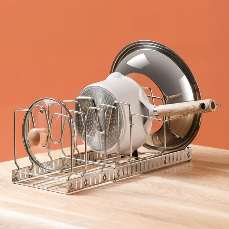Steel Adjustable Pot Lid Rack Wall Mounted Organizers For Kitchen Storage Solution with Tool Easy Setups for Kitchen Use