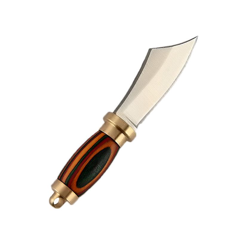 Brass Colored Wood Mini Fixed Blade Knife Sharp Small Chopper Portable Keychain Hanger Unpackage Express Opening Cutter