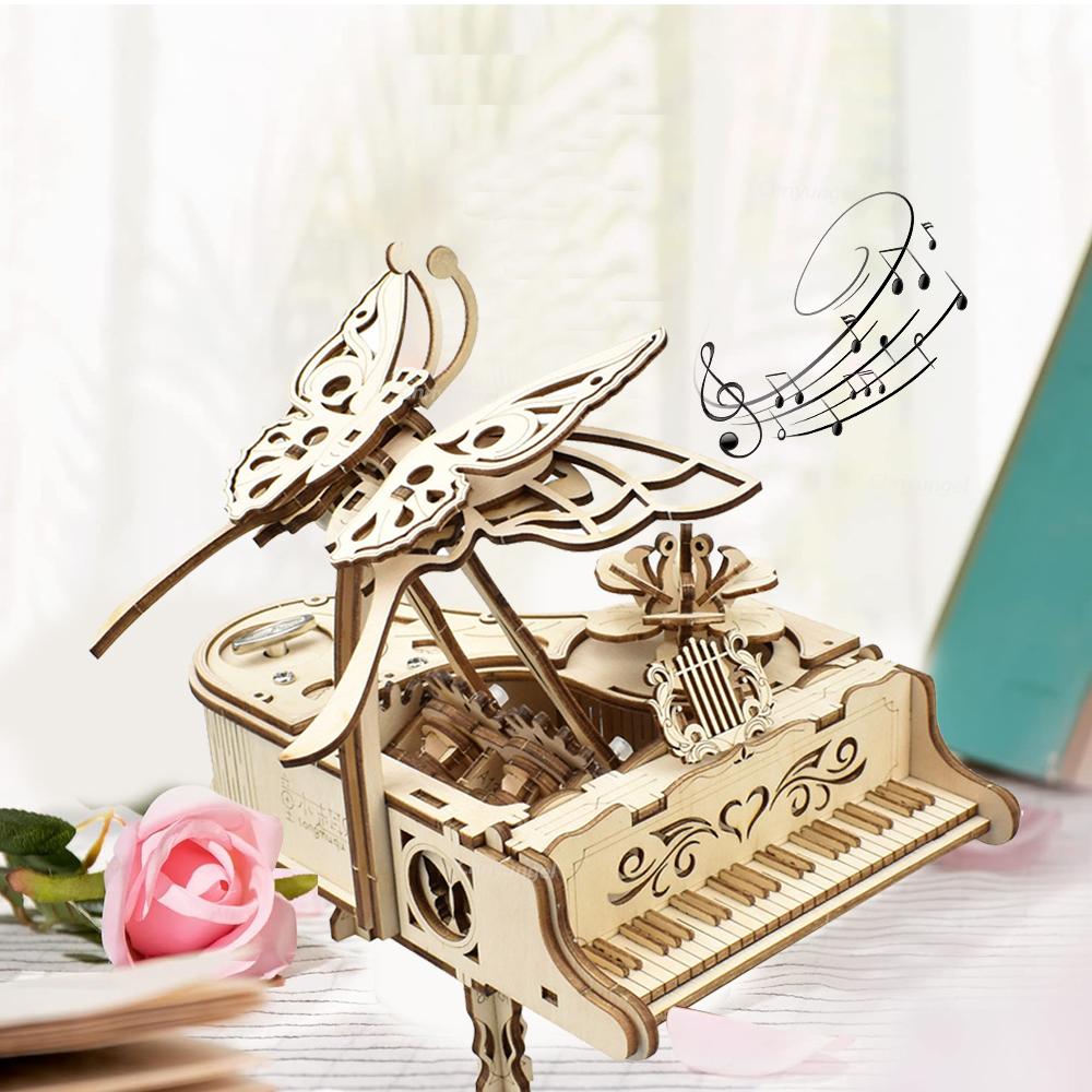 3D Puzzle Wooden Cello Model DIY Assembly Pinao Music Box Building Kits STEM Toys Crafts Gift for Adults Teens Kids