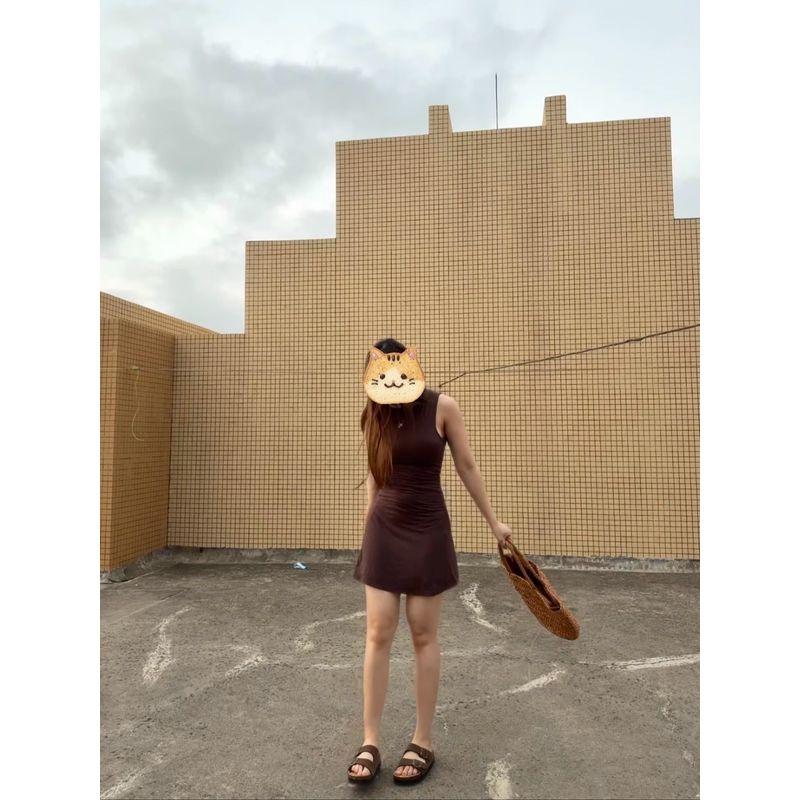 

Foreign Trade AII/Y Yuan Cos Style Sleeveless Basic American Style Small Brown Skirt Dress C911 Coffee Brown XS
