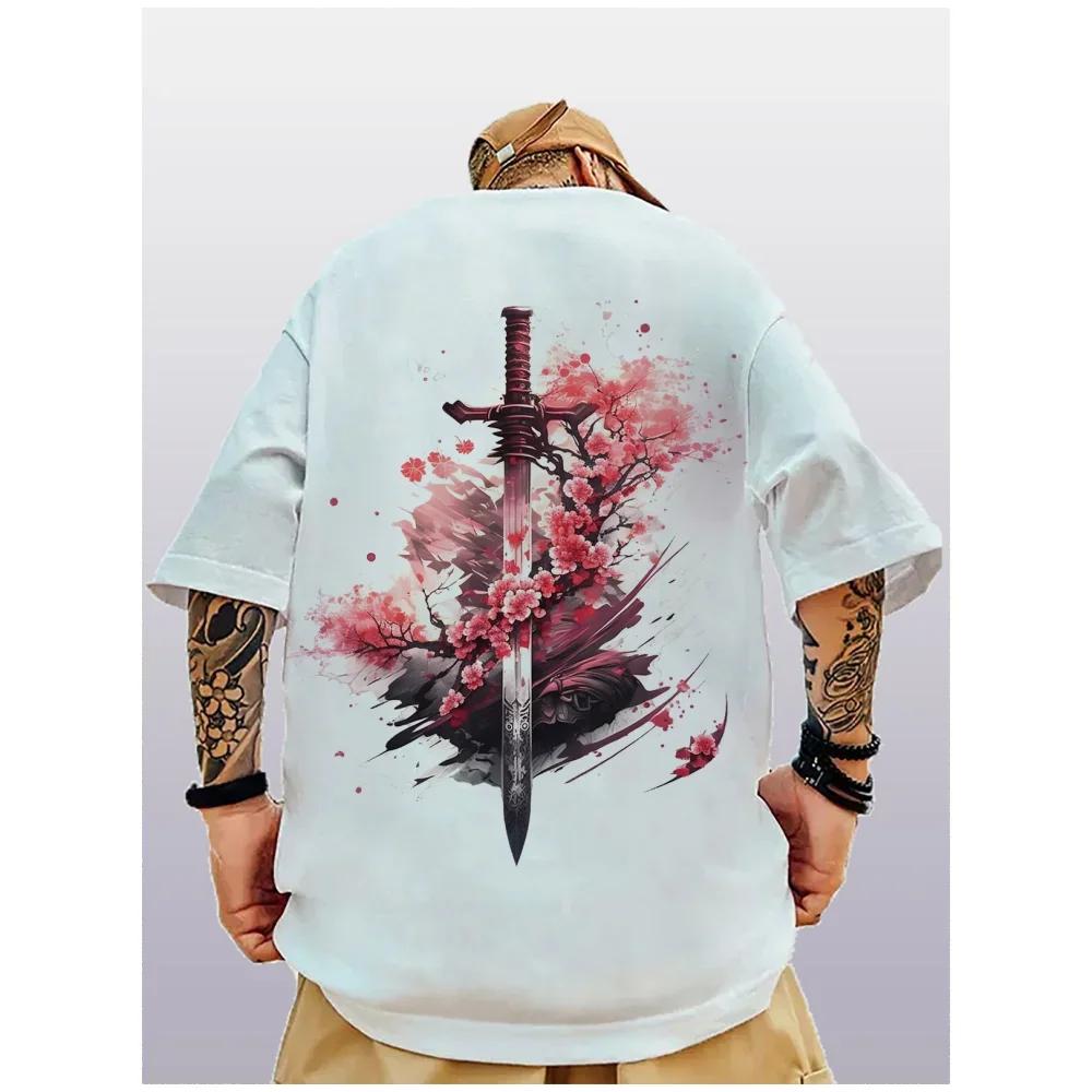 ETST 07 Oversized modieus heren-T-shirt met Japans pruimenbloesempatroon 3D-print losse street trend T-shirt voor herenkleding XL