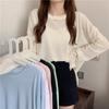 Summer solid Long Sleeve T-shirts Women's Casual loose Thin Slightly Transparent Sun Protection Cover Tops Tees female