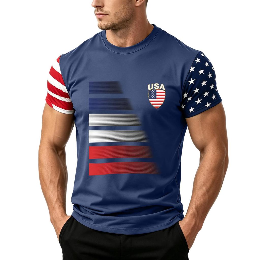 Men’s Short Sleeve T Shirt with USA Flag Print Loose Fit Crew Neck Top Comfortable Summer Casual Daily Wear for Men
