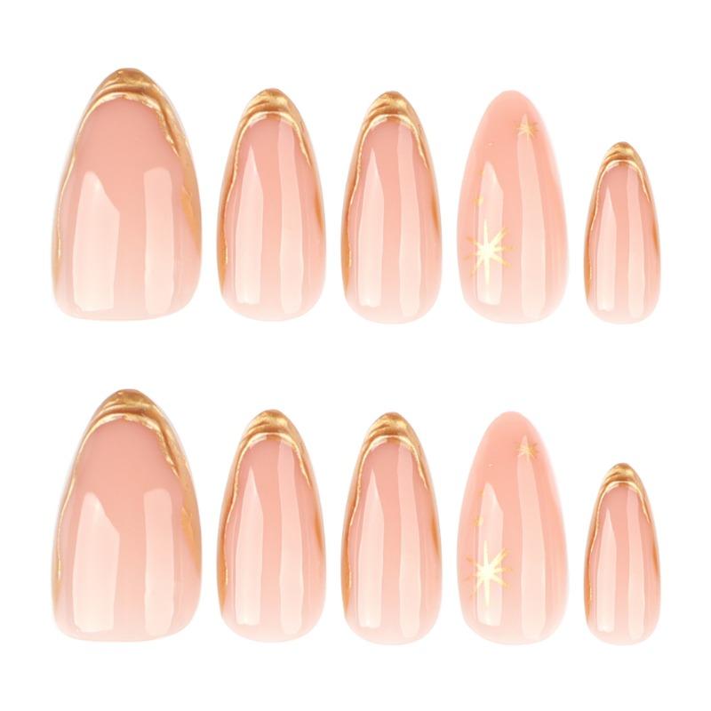 3D Gold Bronzing Wearing Nail Film Short Almond Nail Manicure Fake Nail Hot-selling Press On Nails
