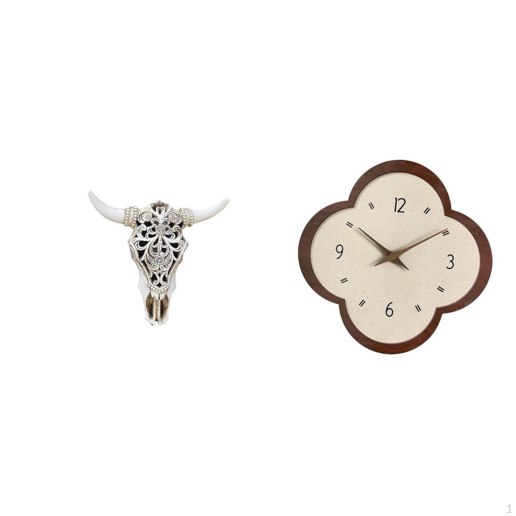 Tribal Bull Head Sculpture Wall Hanging Art Creative Design Clock Non Ticking for