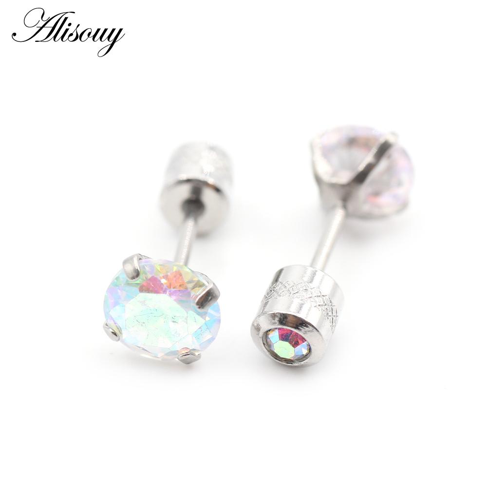 

Alisouy 2PCS нержавеющая сталь 4 зубца двойной циркон CZ для женщин мужчин девушек серьги-гвоздики для хряща серьги-гвоздики для пирсинга ювелирные изделия 3mm