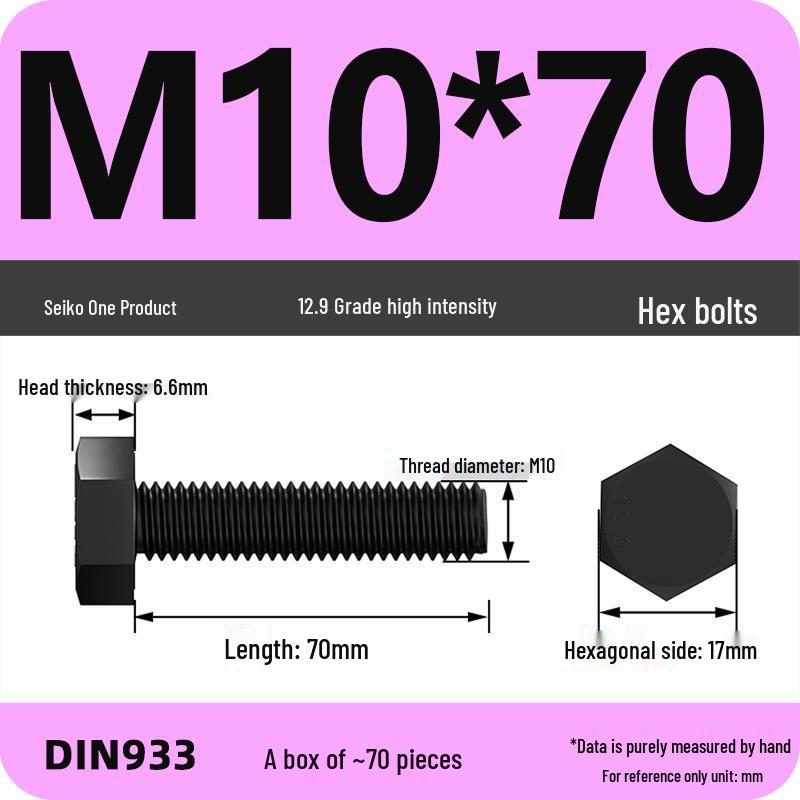 High Strength Class 12.9 Hex Bolt Set: M4-M16 Sizes