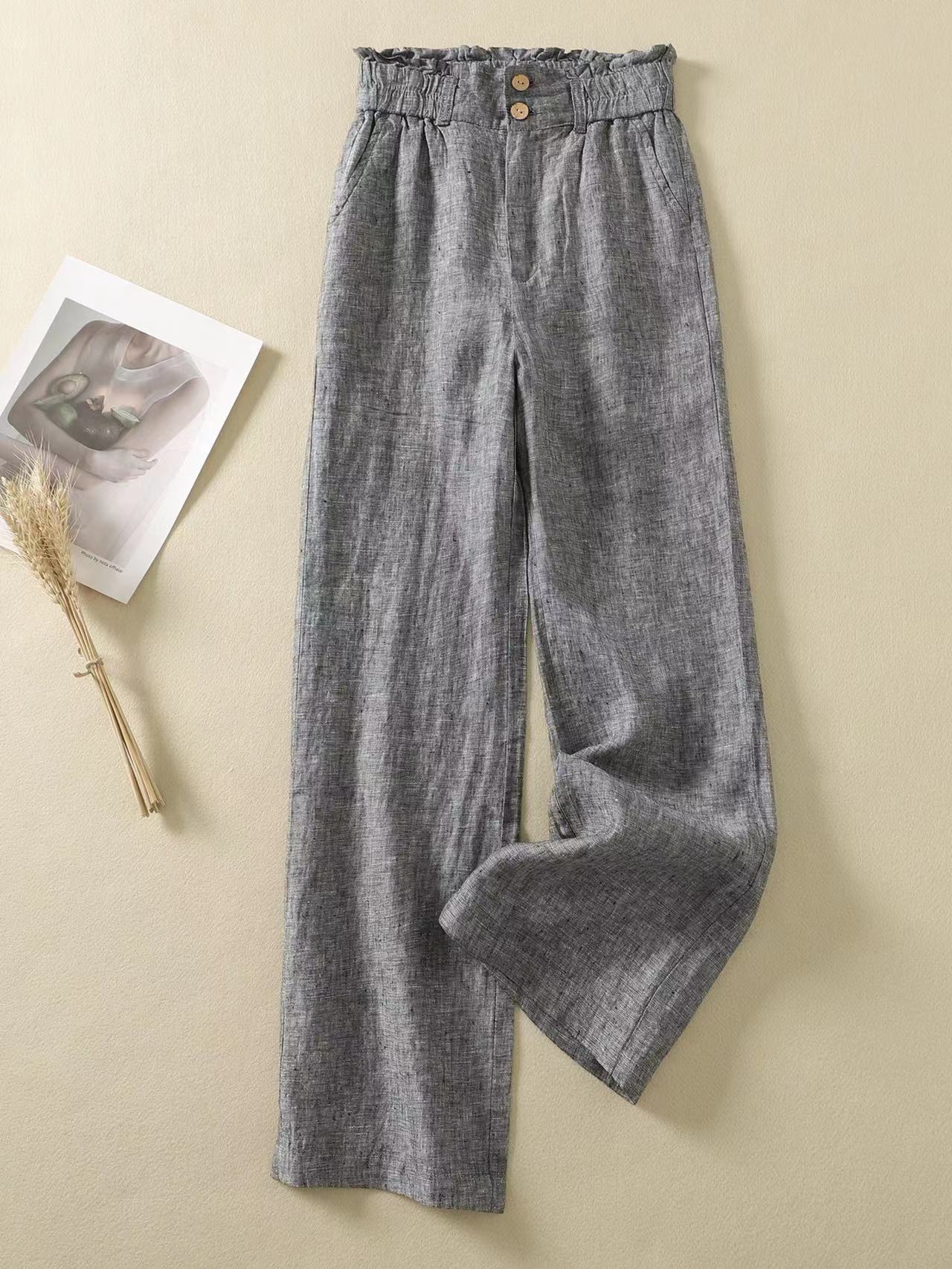 

Весна-літо Жіночі широкі брюки з високою талією, драпірування, тонкі повсякденні бавовняні лляні штани, штани з нижньою талією, що перетягуються. XXXL сірий