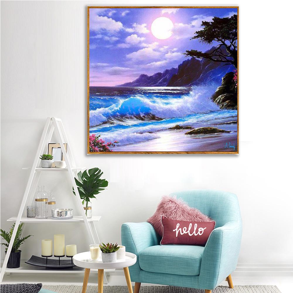 

HUACAN DIY 3D Алмазная картина Море и Луна Вышивка Крестом Ремесло Стежок Домашний декор Full square 20*20 cm