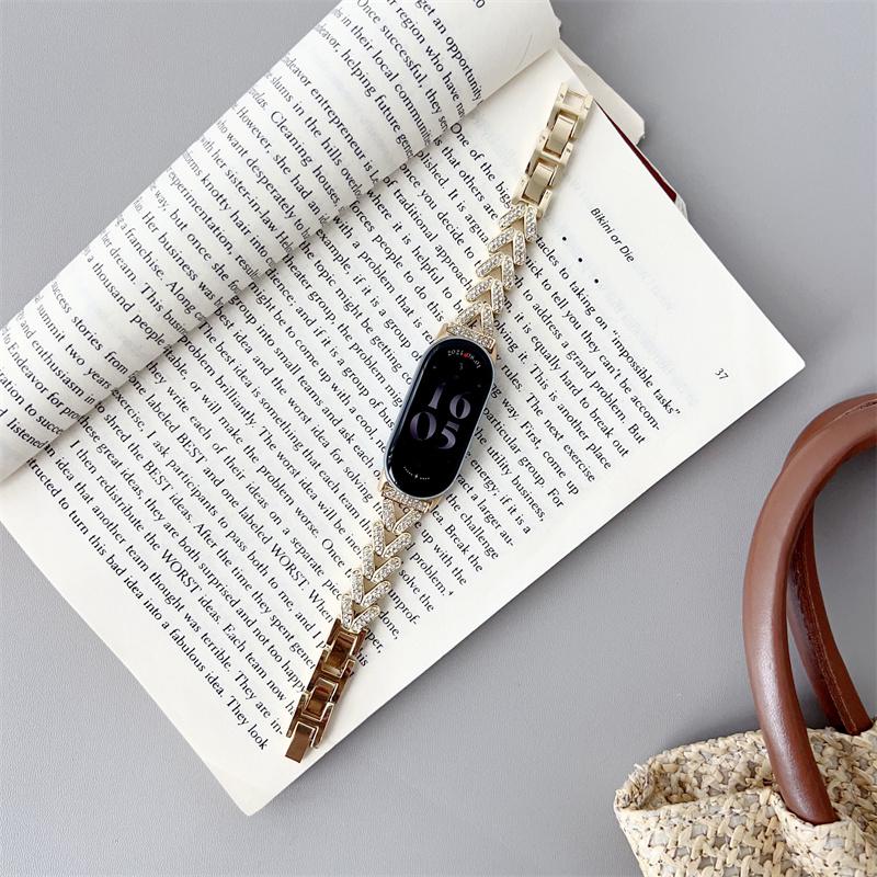 

Браслет Bling для Xiaomi Mi Band 9, элегантный смарт-браслет, сменный ремешок для женских часов, легко регулируемый браслет Mi Band 8 золотой