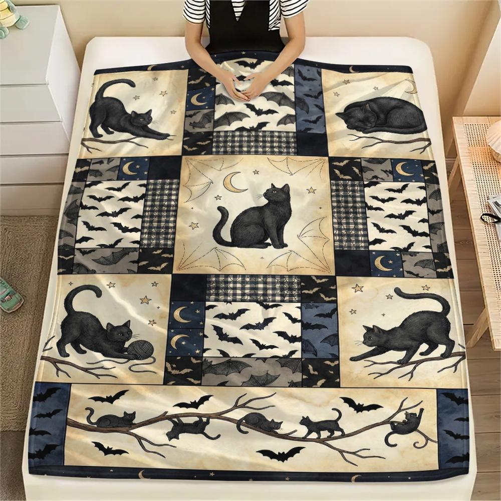 1Pc Patchwork Cat Print Flannel Blanket, High quality Comfortable for All Seasons, Home Decor, Warmth and Comfort, Perfect for Christmas Gifts63