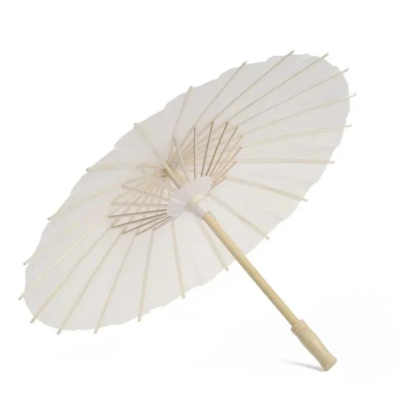50pcs 60/80cm White Paper Long-handle Parasol Chinese Craft Paper Umbrella for Wedding Photograph Accessory Party Decor