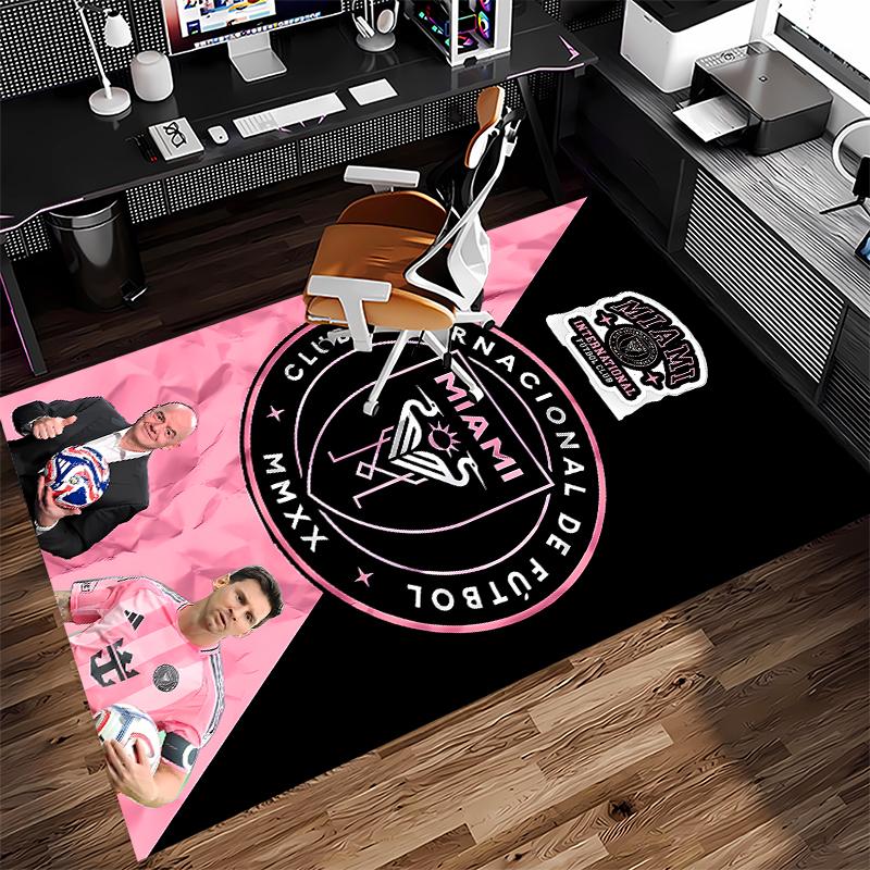 1pc Inter Miami CF Print Area Rug - Soft,Washable Non-Slip Indoor Mat for Office Chairs,Living Room,Home Office Decorative Rug
