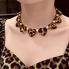 Leopard Print Heart Pearl Necklace - Light Luxury Choker Accessory