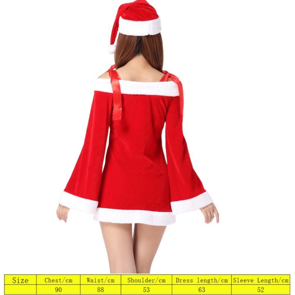 2PCS Long Sleeves Mini Dress One-shoulder Lady Cosplay Clothes Christmas Outfits  Valentine's Day