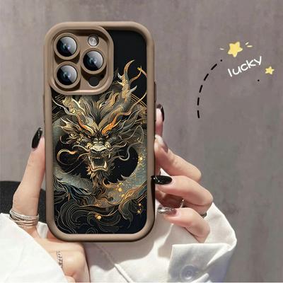 Mode-Etui mit Golddrachen-Aufdruck, flexible weiche TPU-Silikonhülle, vollständige Rückseite für iPhone Samsung