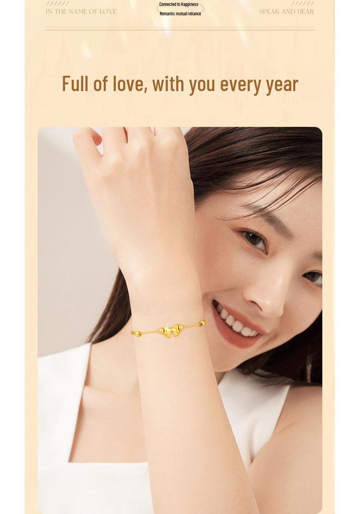 999 Pure Gold Bowknot Bracelet for Women - New Style Gift with S925 Chain