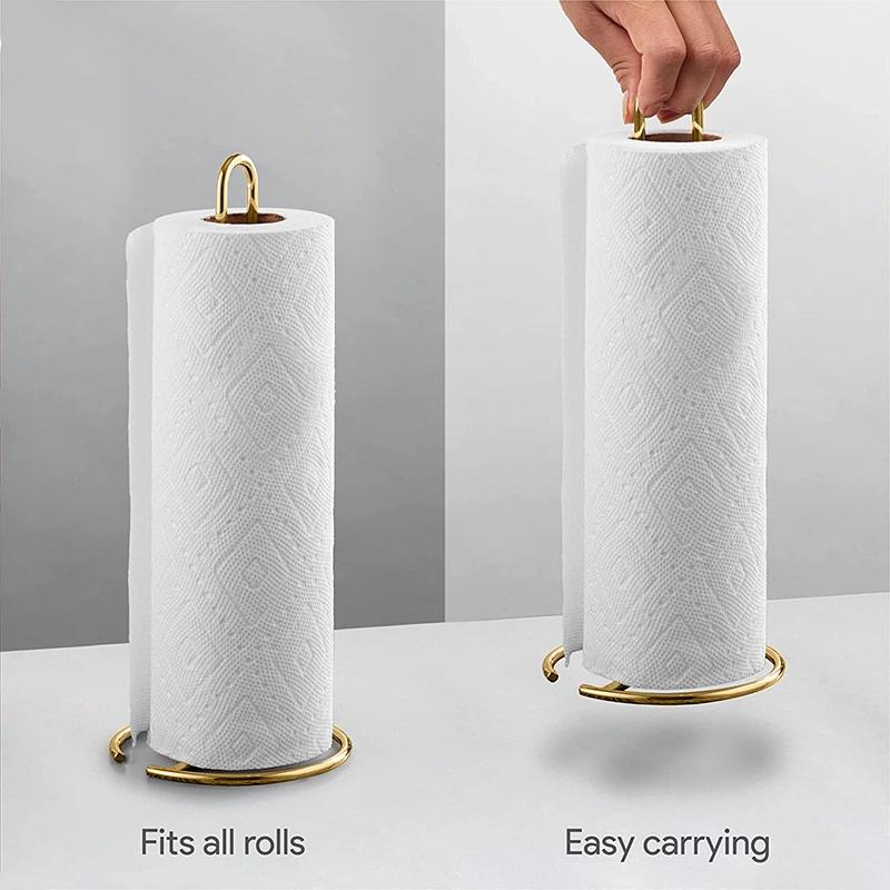 1Pc Stainless Steel Roll Paper Towel Holder Gold Color One-Handed Tear Vertical Napkins Rack Free Standing Tissue Stand Kitchen