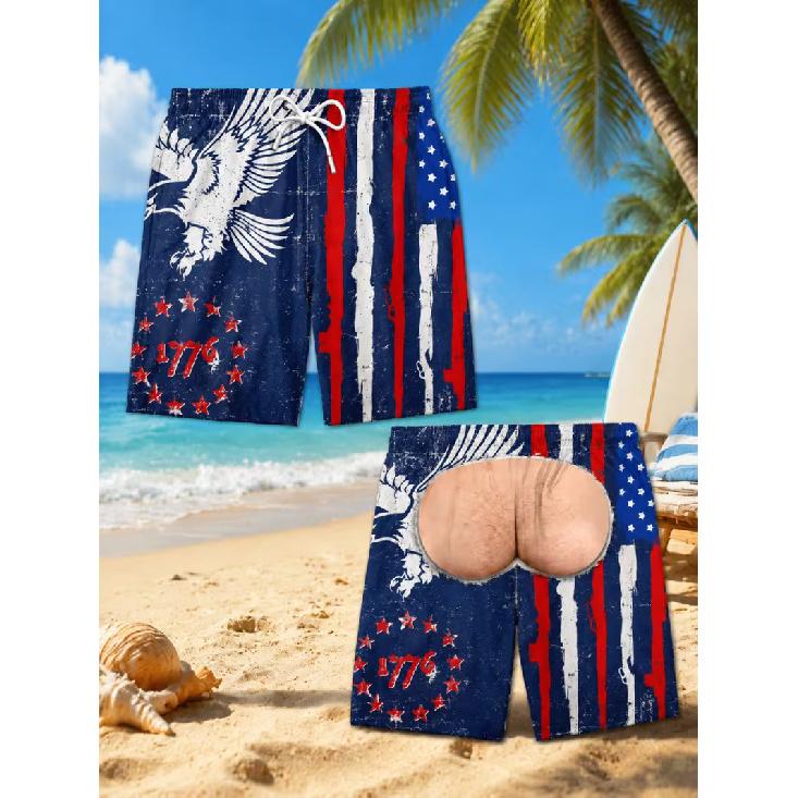 Summer men's shorts with a unique and interesting visual effect, revealing skin, loose-fitting men's Hawaiian beach shorts and swim trunks