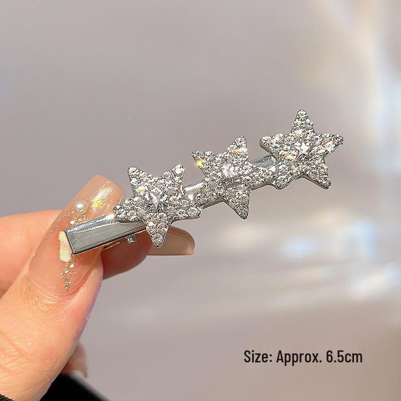 Silver Rhinestone Pentagram Hairpin: Y2K Cool Style Bangs Side Clip