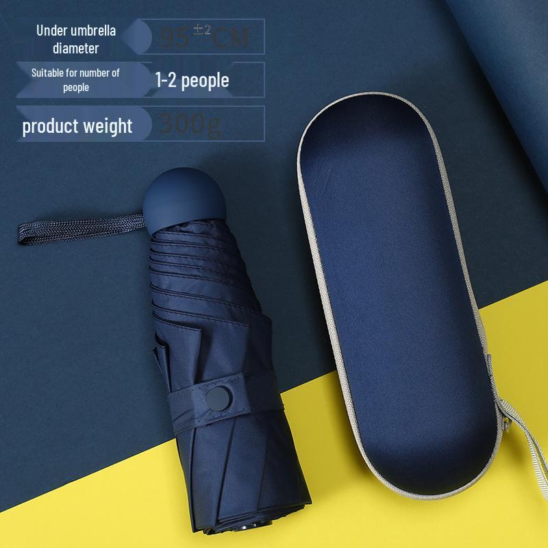 Compact Five-Fold Umbrella: Portable Pocket Sun Capsule with Black Glue Sunscreen, Ultra-Light for Sun and Rain.