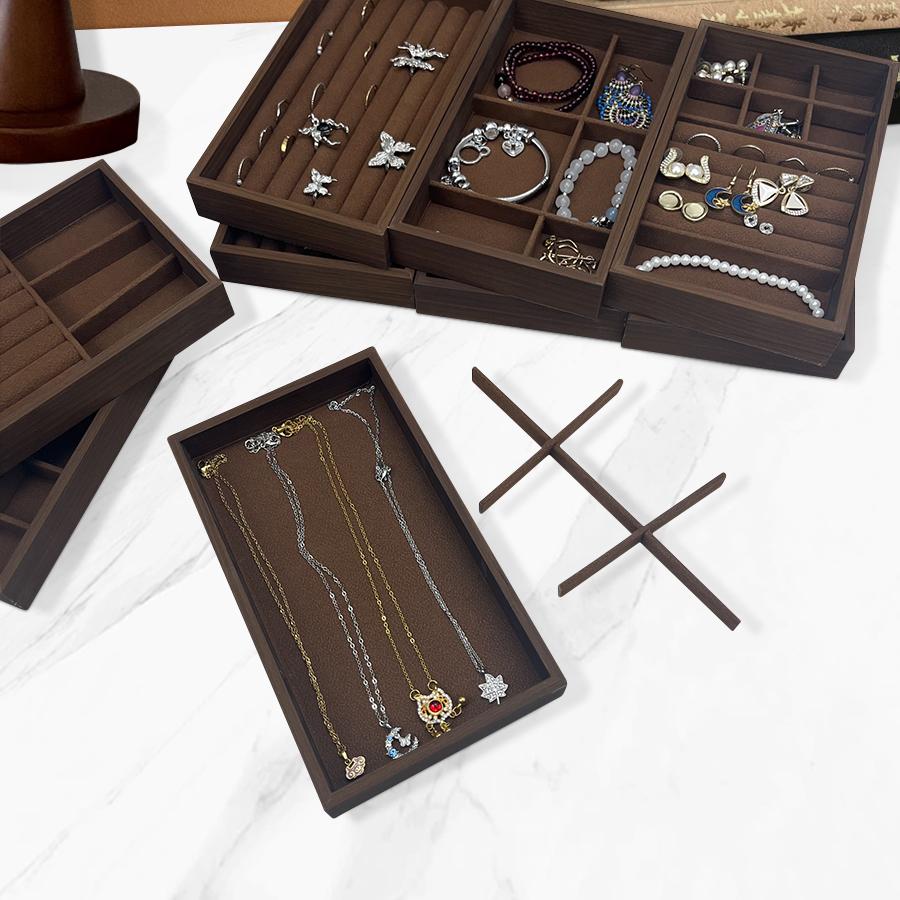 1 szt., Pudełko na biżuterię wzorzyste orzech, Taca na biżuterię, Odpowiednie do przechowywania naszyjników, pierścionków, kolczyków i kolczyków wkręcanych