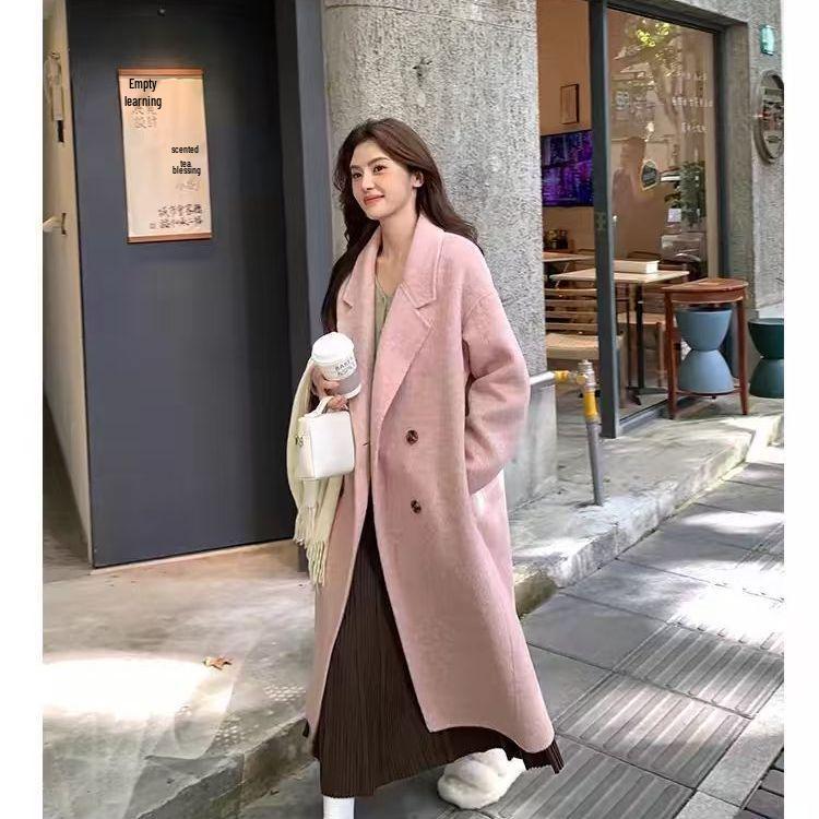 Women's Korean Style Double-Sided Wool Coat - Fashionable, Loose, Slimming, Versatile, Mid-Length, Lazy Style