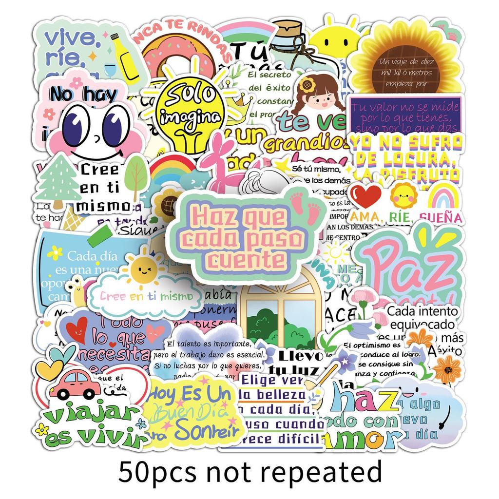 50 Spanish Motivational Stickers: Positive Energy Phrases for Decorating Insulated Cups