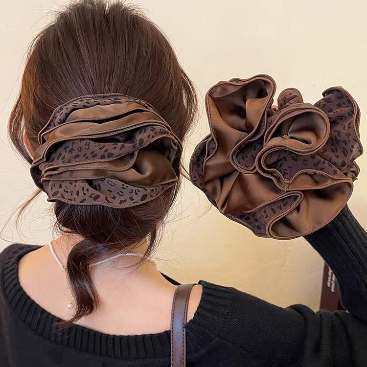 New 2025 Women's Leopard Print Double Layer Elastic Hair Tie Scrunchie Bun/Ponytail Holder