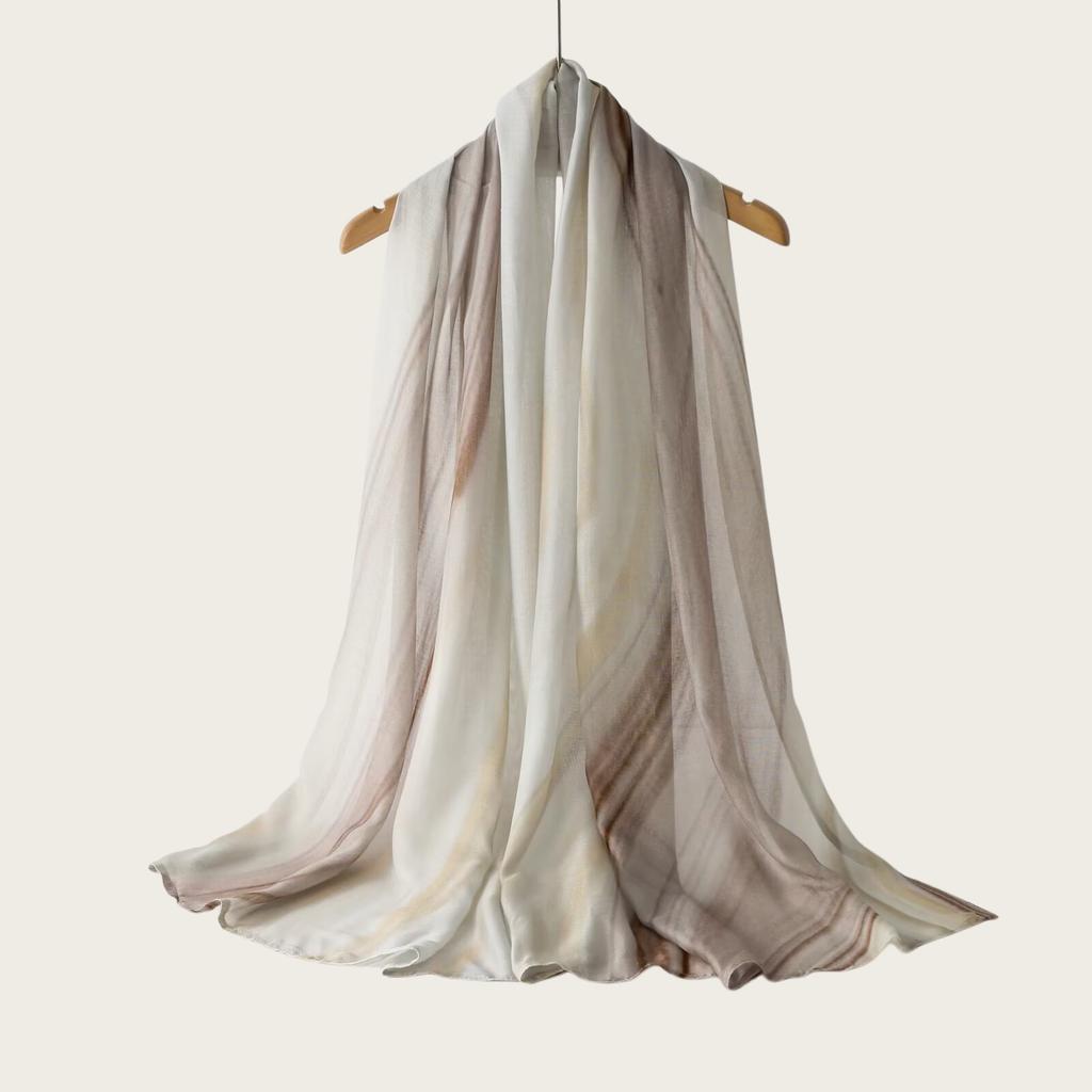 New high-quality double-needle human cotton scarf casual versatile bag headscarf watercolor gradual change color striped long scarf