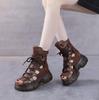 Fashion 6.5CM Retro Genuine Leather Open Toe Sandals Women Summer Platform Increasing Hollow Back Zipper High Top Casual Sandals Black