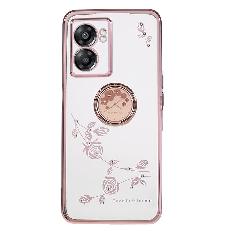 KADEM Rhinestone Flower Cover for Oppo A57 (2022) 5G/A77 5G Electroplated Clear TPU Phone Case with Ring Kickstand