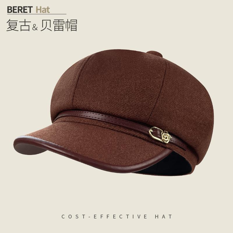 Retro Versatile Woolen Beret Showing Face Ducktongue Octagonal Hat Children'S Warm Windproof Newsboy Hat