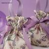 Tulip Canvas Wedding Candy Gift Bag - Drawstring Floral Handbag Bridal Favors