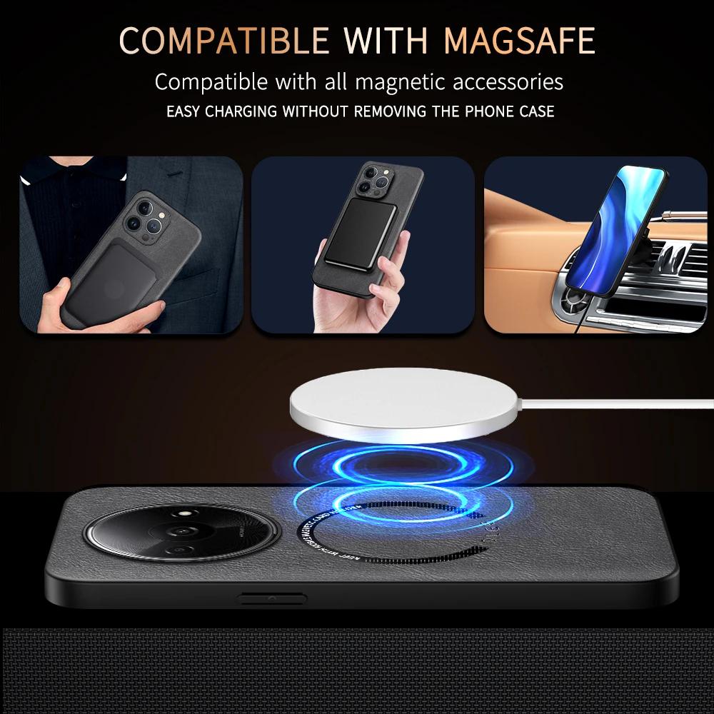 For Redmi A3 A3X Fine Hole PU Cow Pattern Leather Outer Magnetic Ring Soft Edge Anti-Drop Anti-Fingerprint Phone Case