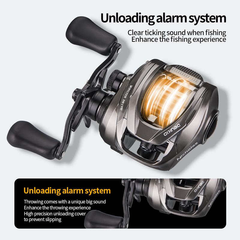 Big Sound Centrifugal Magnetic Dual Brake System 7.0:1 High Ratio 8Kgs Max Drag Power Baticasting Fishing Reel with Alarm System Big Catch Lure Reel