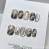 Lapis Lazuli Hand-Painted Translucent Cat Eye Gel Nails - Reusable & Removable