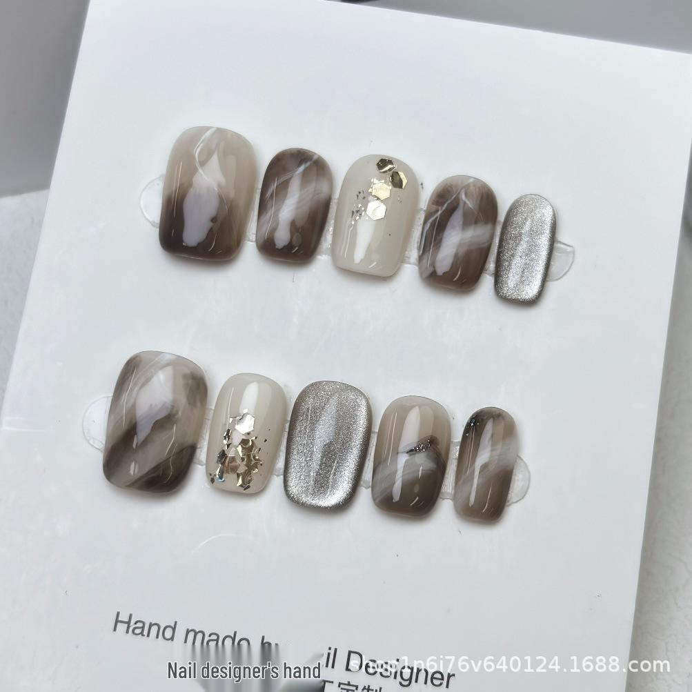 Lapis Lazuli Hand-Painted Translucent Cat Eye Gel Nails - Reusable & Removable