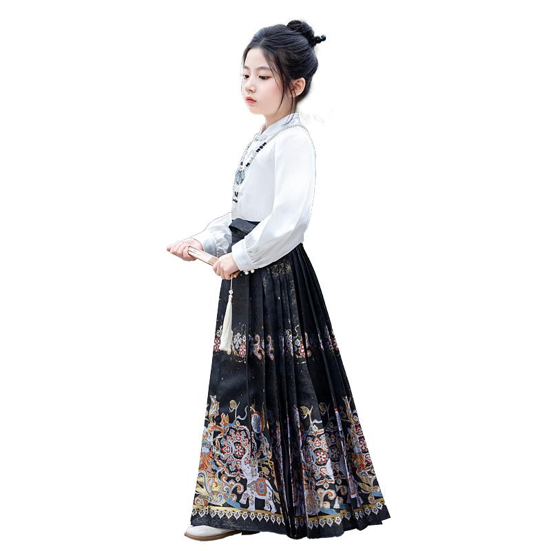 Luomeng Girls New Chinese Style Hanfu Set with Horse-Face Skirt 130