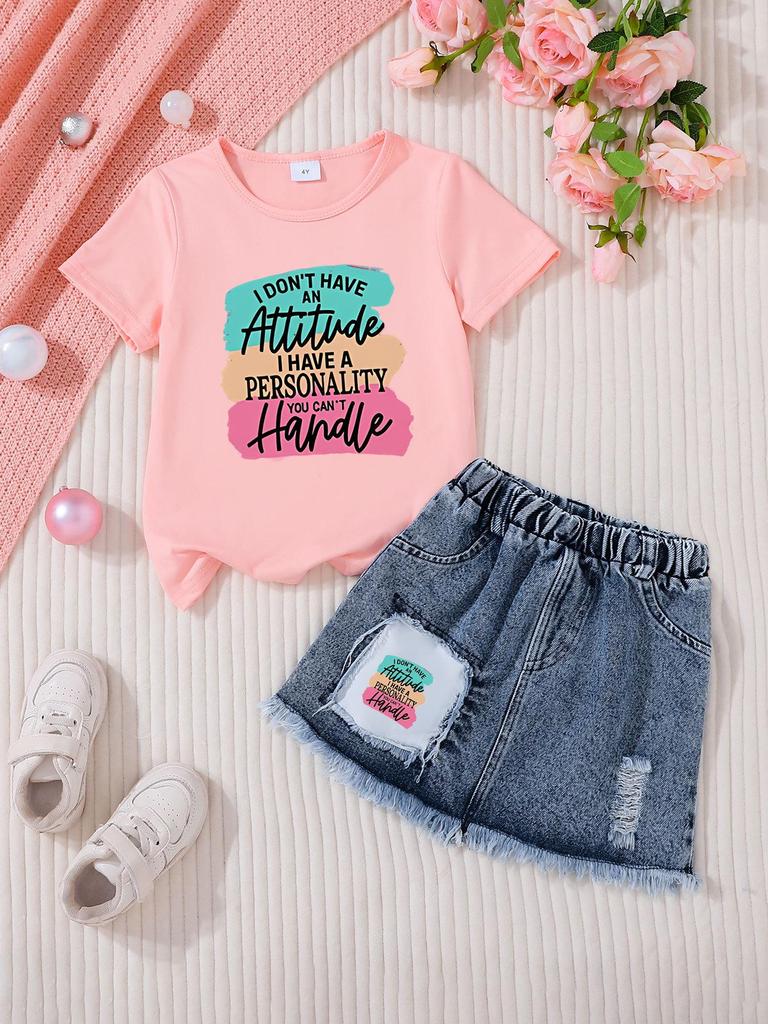 Girls' Casual Denim Skirt Sets - Stylish Children's Clothing Set