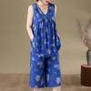 Women's Plus Size V-Neck Sleeveless 2-Piece Set, Casual Top & Cropped Pants (XL-7XL)