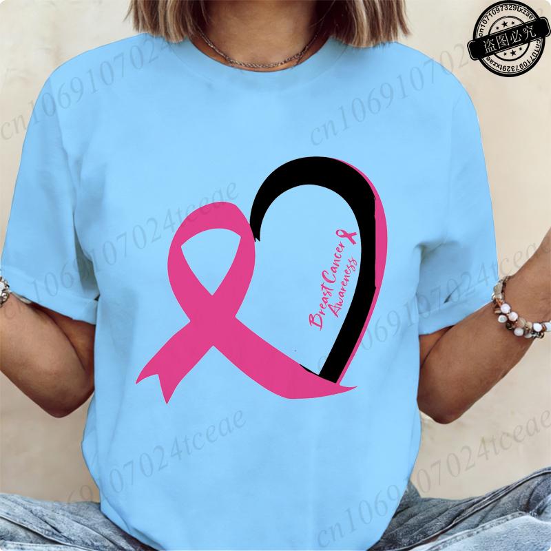 T-shirt a maniche corte da donna Maglietta Consapevolezza Cancro al Seno Nastro Rosa Maglietta con Stampa Abbigliamento Donna T Shirt Harajuku