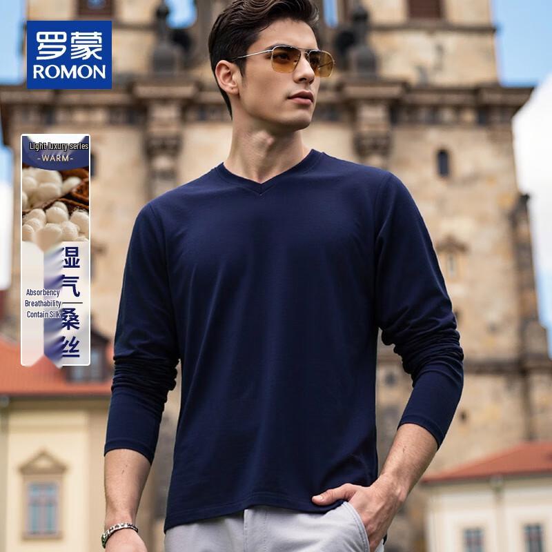 

ROMON Men s V-Neck Long Sleeve Silk Blend T-Shirt L