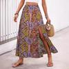 Womens A-Line Midi Skirt With Floral Print Split Hem Elegant Casual Dress
