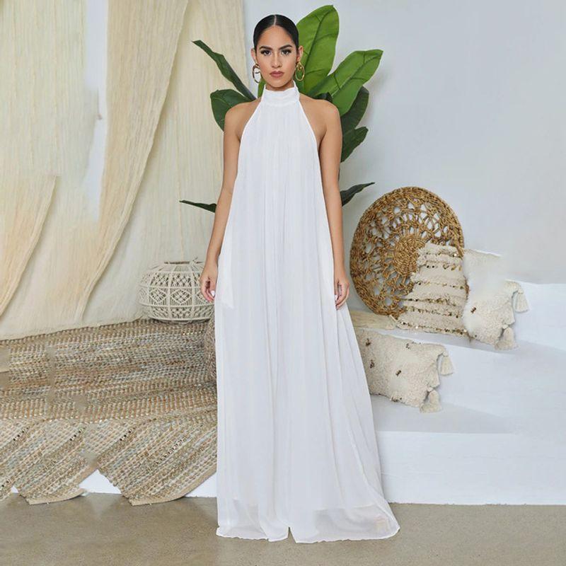 

Sexy Fashion Halter Wide Leg Pants High Waist Casual Pants Backless Women s Jumpsuit White S