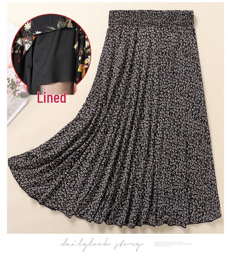 Women's Summer Midi Skirt with Lining - Elegant Swing Ice Silk for Middle-Aged and Elderly