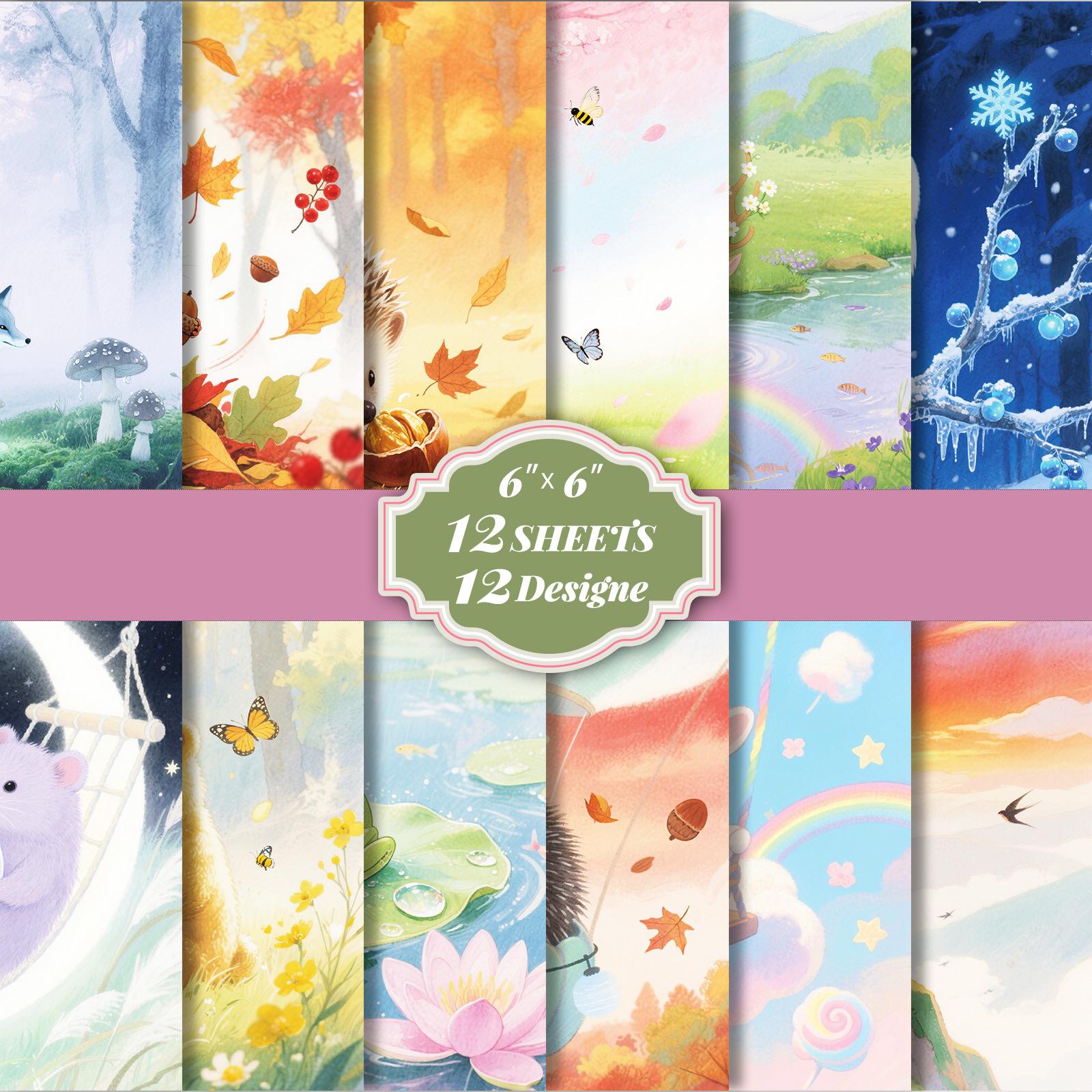 12 Sheets/Pack Animal Material Paper Small Fresh Hand Account Greeting Card Album Decorative Handmade Paper