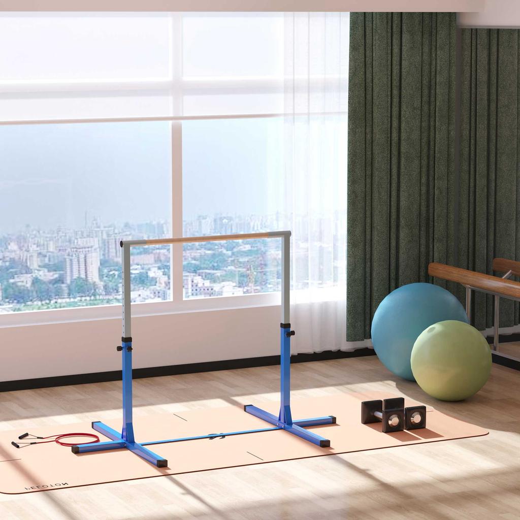 Sbarra Orizzontale da Ginnastica Regolabile in Altezza per Bambini, Bambini Junior Kip High Bar Fitness, Blu